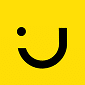 Logo Yuka : Icône jaune minimaliste d'un sourire Logo de l'application Yuka : icône minimaliste noire sur fond jaune vif, représentant un visage souriant et le contentement.